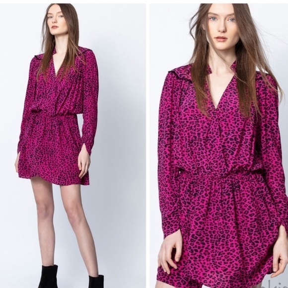 Zadig & Voltaire Pink and Black Leopard Reveal Dress Size Small - Picture 1 of 12